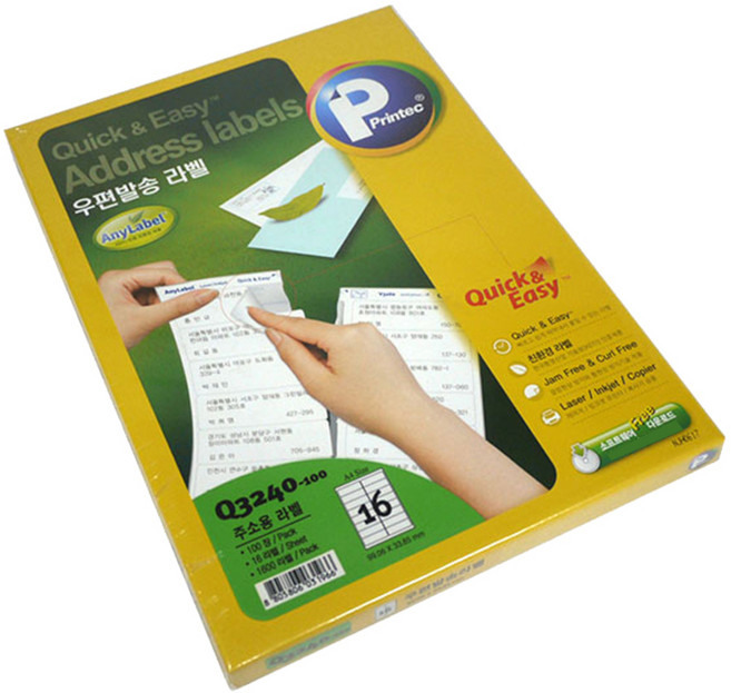 프린텍 애니 퀵앤이지 라벨지 Q3240-100, 16칸, 100개