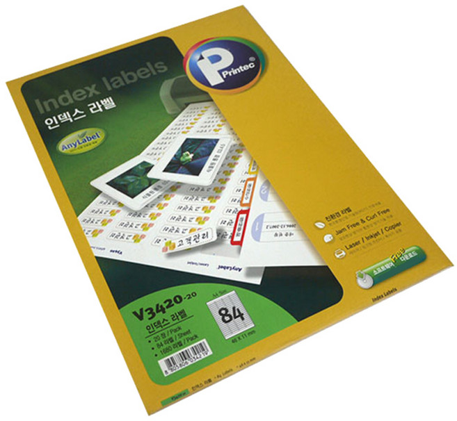 프린텍 애니 인덱스 라벨지 V3420-20, 84칸, 20개