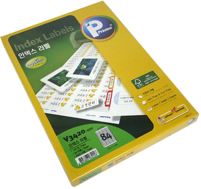 프린텍 애니 인덱스 라벨지 V3420-100, 84칸, 100개