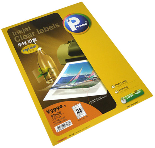 프린텍 투명 라벨지 V3990-5, 21칸, 5개