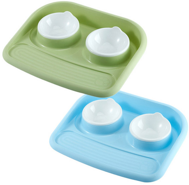 아리코 고양이 & 강아지 이중 튀김 방지 식판 2p, 블루, 그린, 1세트