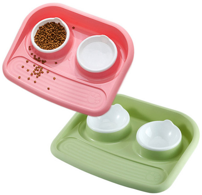아리코 고양이 & 강아지 이중 튀김 방지 식판 2p, 핑크, 그린, 1세트