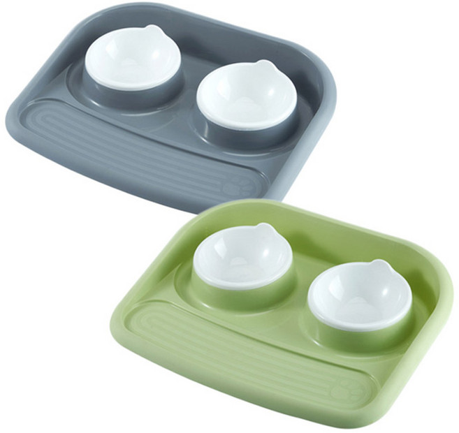 아리코 고양이 & 강아지 이중 튀김 방지 식판 2p, 그린, 그레이, 1세트