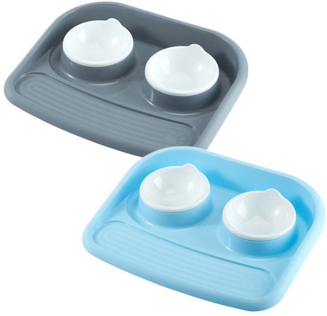 아리코 고양이 & 강아지 이중 튀김 방지 식판 2p, 그레이, 블루, 1세트