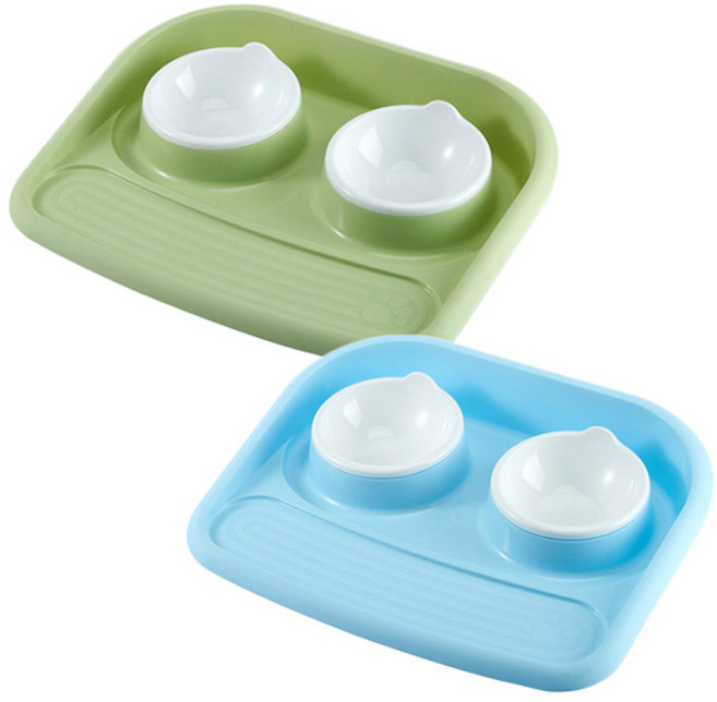 아리코 고양이 & 강아지 이중 튀김 방지 식판 2p, 그린, 블루, 1세트