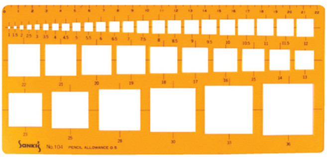 산키스 템플레이트 사각형 도형자 1~36mm No 104, 혼합색상, 1개