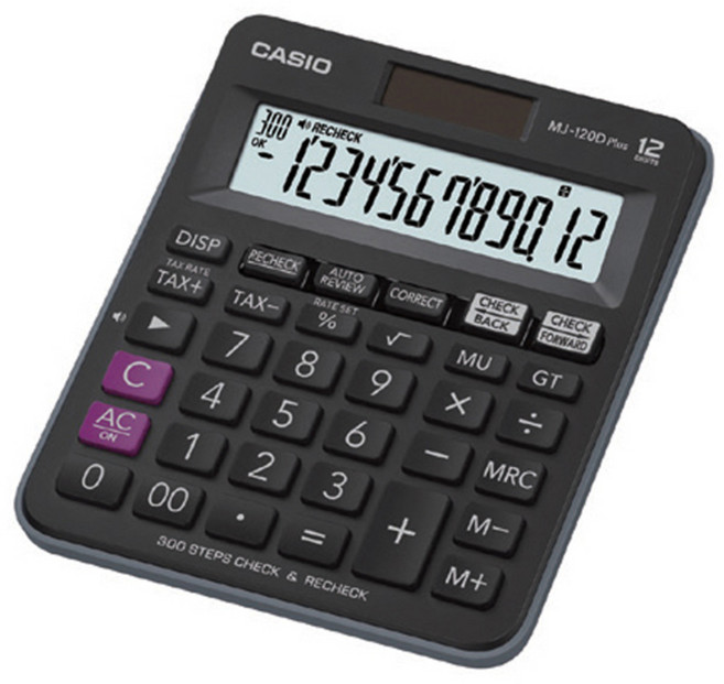CASIO 卡西歐 12位數計算機 MJ-120D Plus, 混合顏色, 1個
