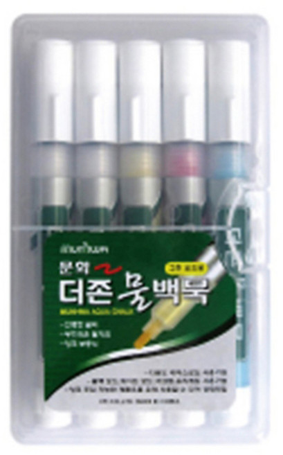 문화연필 물백묵 5p 세트, 흰색, 빨강, 노랑, 파랑, 1세트