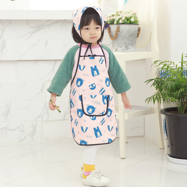 베베슈에뜨 유아동용 느낌이 다른 방수앞치마 + 두건 세트, 애니멀소동