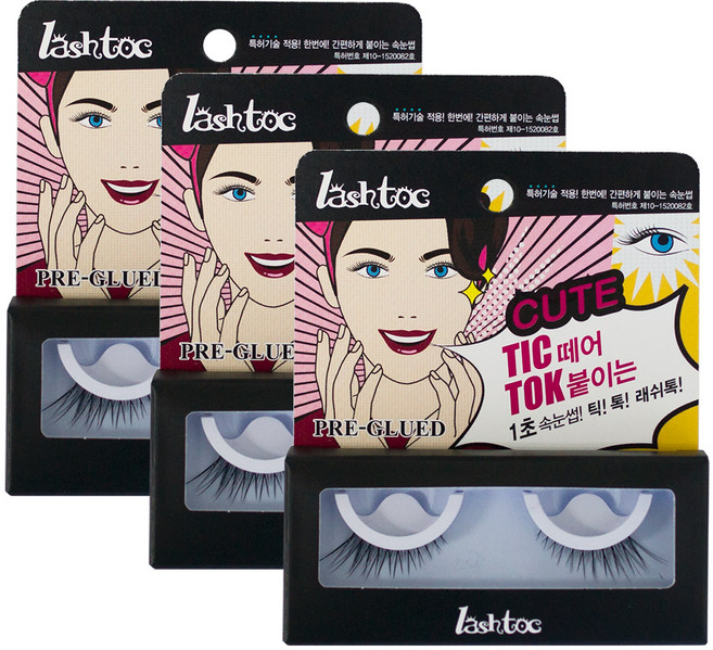 래쉬톡 원터치 인조 속눈썹, 큐트 걸, 3개