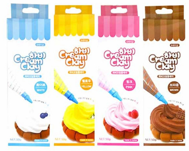 토단교재 하비 크림클레이 4종 만들기 세트 50g, 화이트, 핑크, 옐로우, 브라운, 1개