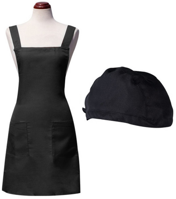 바이데코 방수 솔리드 두건 + 앞치마 세트, 블랙, 1세트