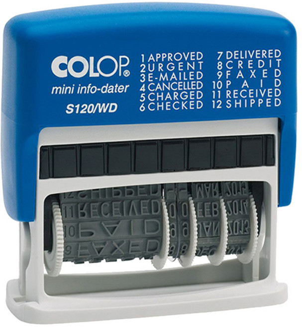 COLOP S-120/WD 미니 인포 데이터 스탬프, 혼합 색상, 적색(날짜),  청색(단어)