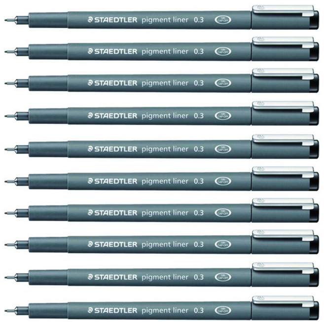 스테들러 피그먼트 라이너 308 잉크펜 0.3mm, 블랙, 10개