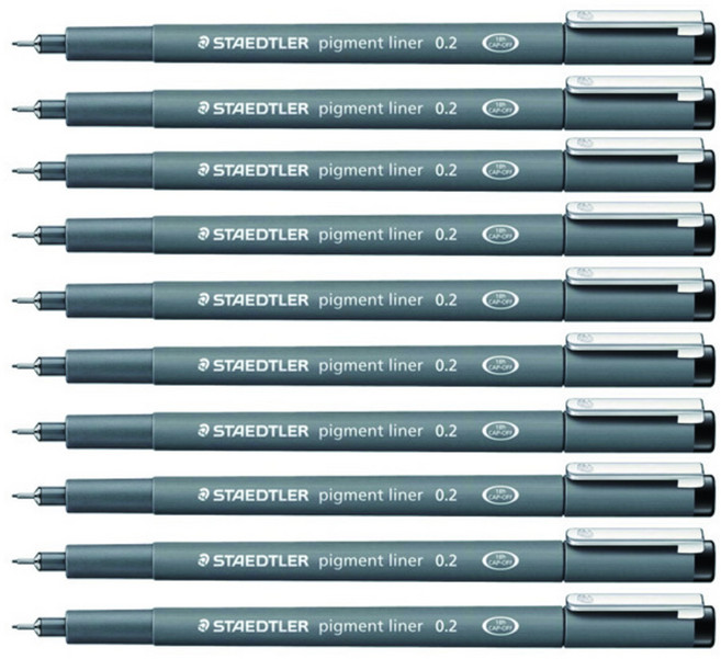 스테들러 피그먼트 라이너 308 잉크펜 0.2mm, 블랙, 10개입