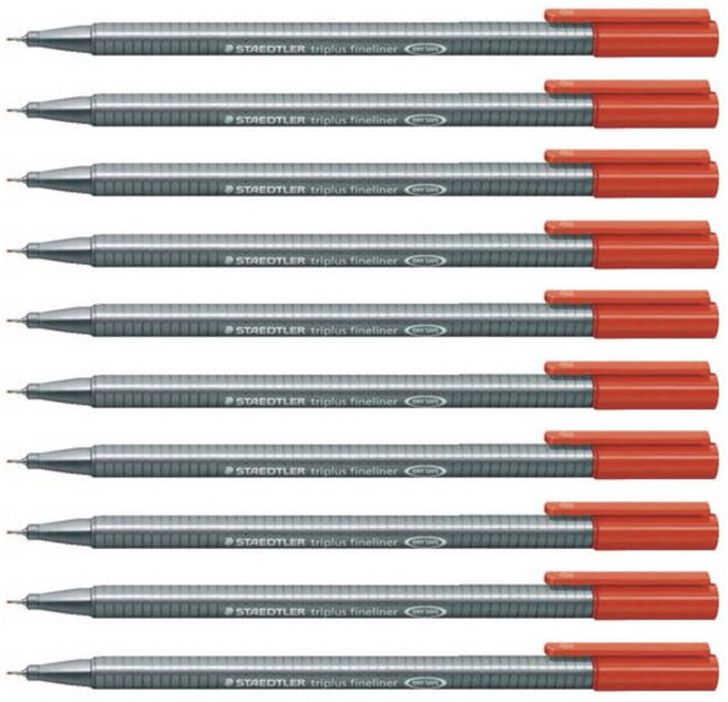 스테들러 트리플러스 화인라이너 334 수성펜 0.3mm, 2red, 10개