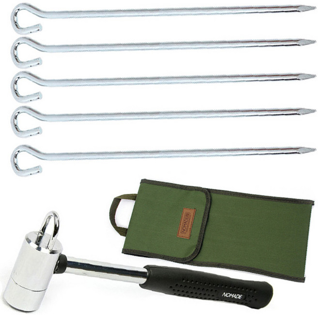 노마드 캠핑 팩해머 케이스 + 크롬 망치 + 스틸 텐트 40cm 5p, 1세트