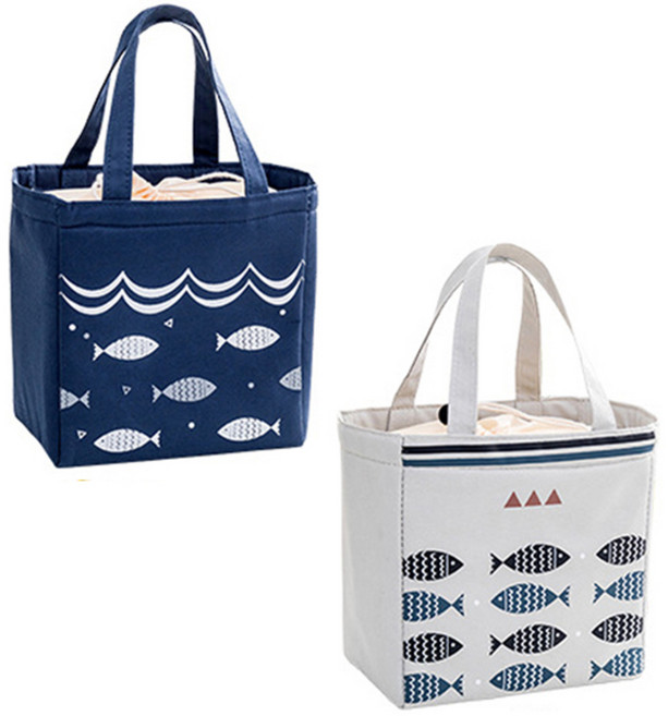 마켓감성 물고기 방수 피크닉 보냉백 2p, 네이비 + 그레이, 1세트