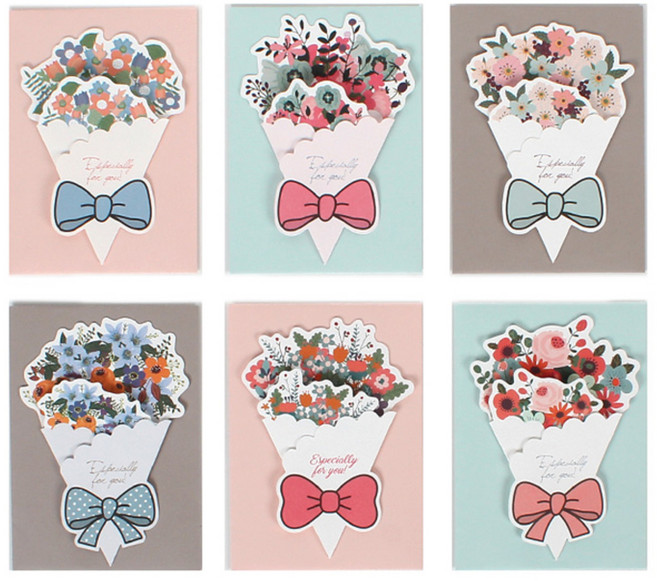 톡톡팬시 꽃다발카드 세트, 혼합색상, 6개