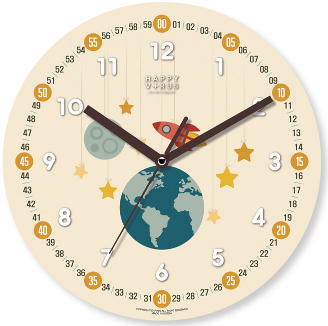 해피바이러스 어린이 교육용 우주여행 일러스트 인테리어 저소음 벽시계, 2094우주모빌