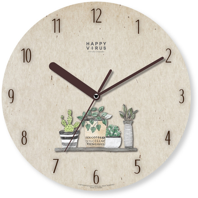 HAPPYVIRUS 일러스트 벽시계, 1052선반위의화분들