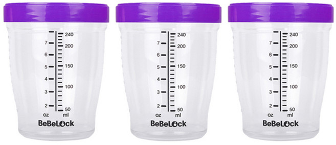 베베락 국산 프리미엄 트라이탄 이유식 밀폐용기 눈금형, 240ml, 퍼플, 3개