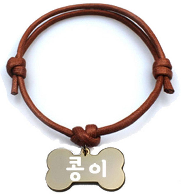 펫츠룩 굿모닝 카라멜 반려동물 목걸이 M + 메탈뼈다귀형 팬던트 M, 골드(콩이), 1개