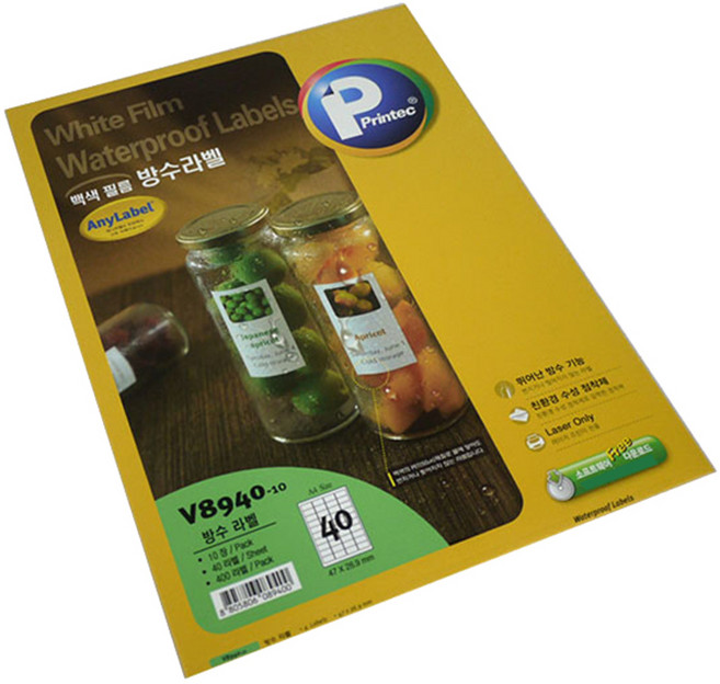 프린텍 방수 라벨지 V8940-10, 40칸, 10개
