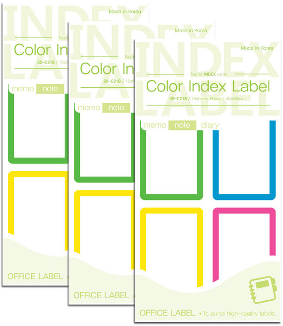 쁘띠팬시 칼라인덱스라벨 견출지 20-C218, 15개입, 3개
