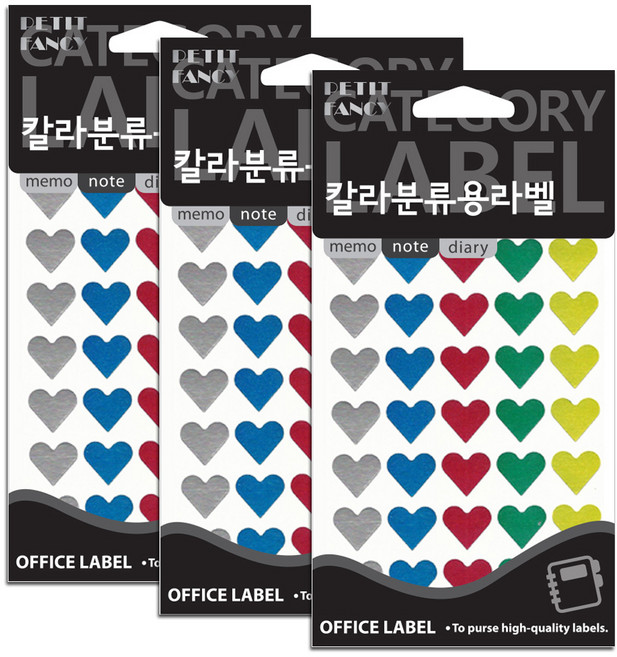 쁘띠팬시 유광하트라벨 견출지 혼합 색상 20-343A, 12개입, 3개