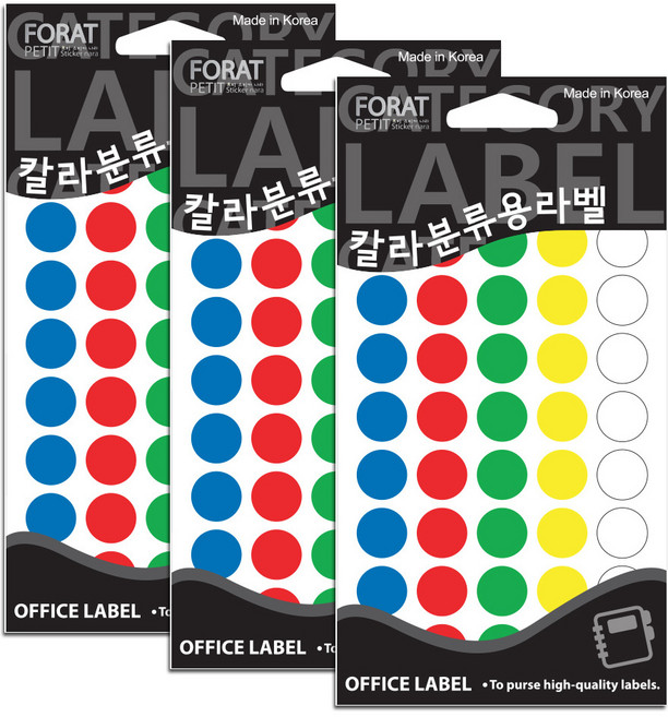 쁘띠팬시 칼라분류용라벨 원형 견출지 혼합 색상 20-302A, 12개입, 3개