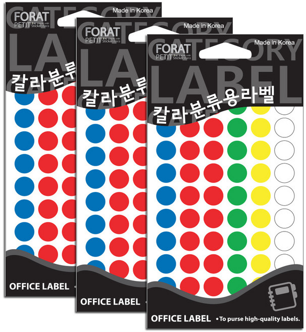 쁘띠팬시 칼라분류용 원형 견출지 혼합 색상 라벨스티커 20-303A, 12개입, 3개