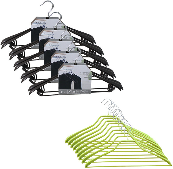 선우랜드 후크정장 옷걸이 브라운 15p + 스마트 정장 옷걸이 그린 9p, 혼합 색상, 1세트
