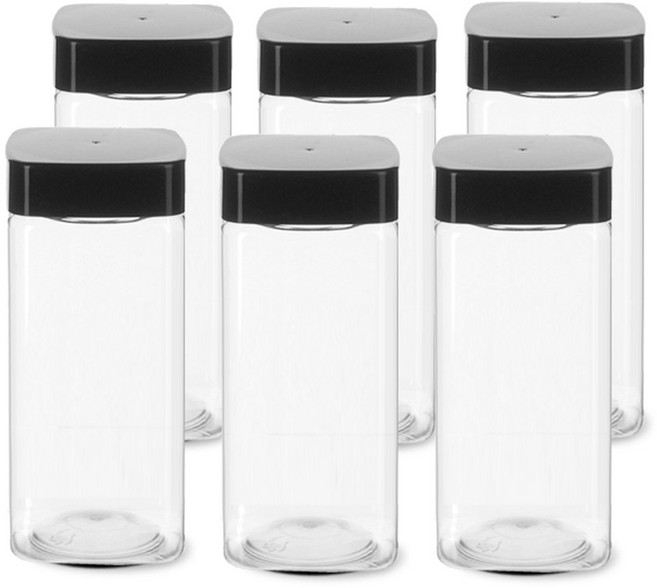 미르코리아 팜스 사각 밀폐용기 블랙, 6개, 500ml