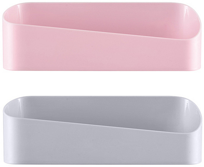 모던 흡착식 라운딩 욕실선반, 그레이 + 핑크, 2개