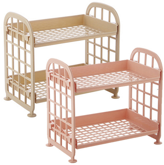리버그린 간편 미니 2단 선반, 베이지 + 핑크, 2개