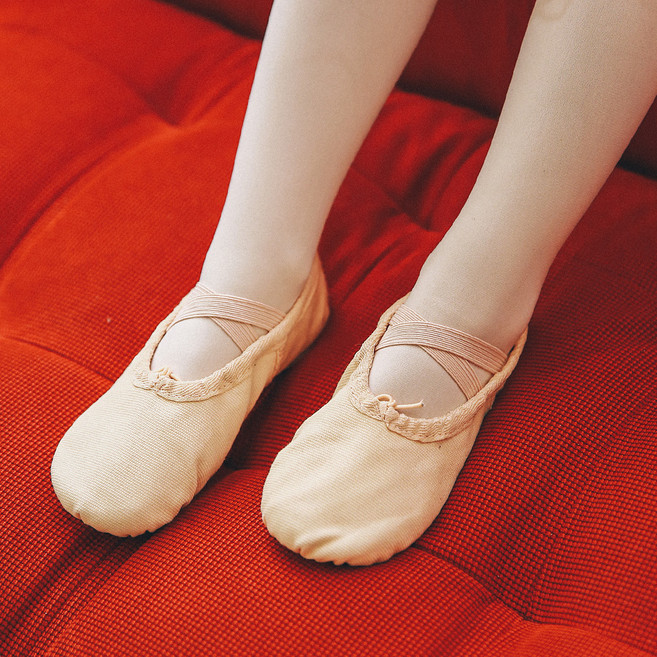 여아용 천 발레슈즈 묶는형