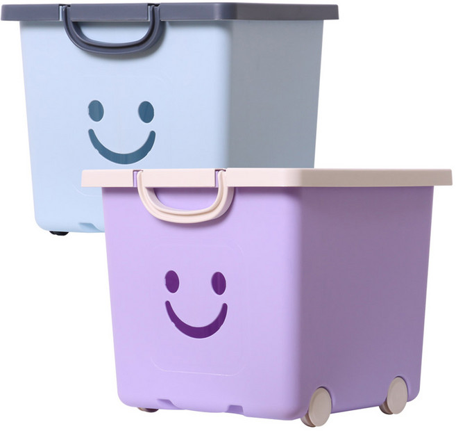 BONOHOUSE 笑臉印花收納置物箱, 藍色+薰衣草紫, 2個