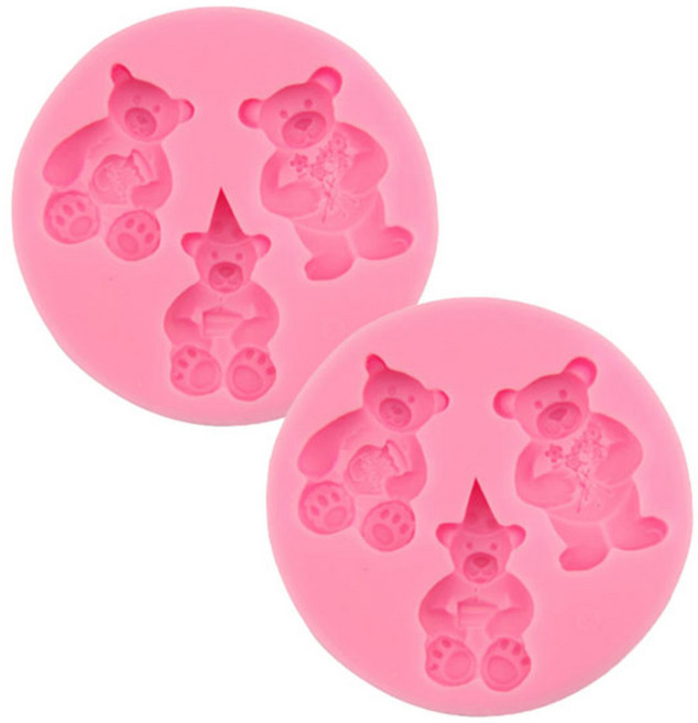 케이지 실리콘 다용도몰드 수제 생일파티곰 3구 2p, 랜덤 발송