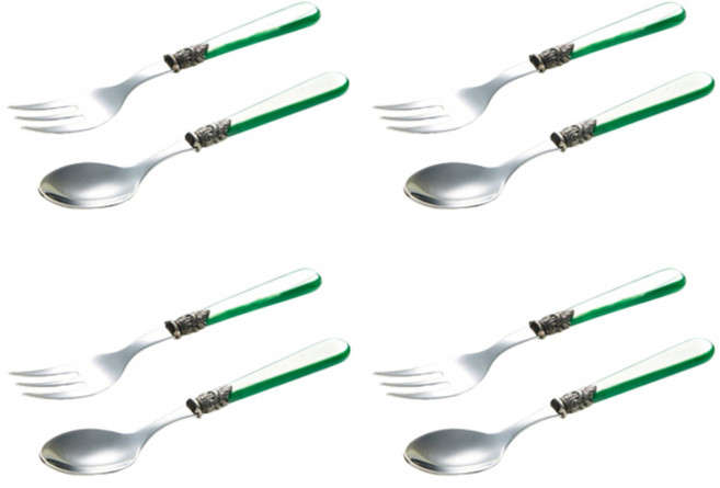 EME 나폴레옹 티타임 세트 포크 소 4p + 스푼 소 4p, 그린, 포크(소)4P + 스푼(소)4P, 8개