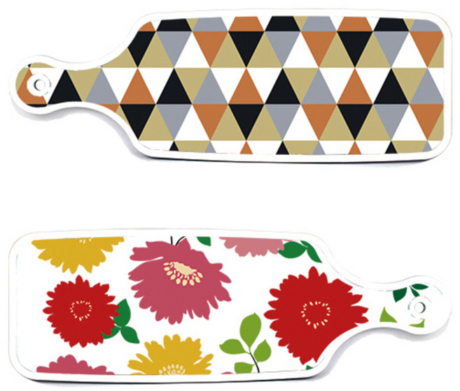 Loem 디자인 서빙 양면도마 국화 핑크 화이트, 국화 핑크 화이트, 오렌지 셰브런 패턴, 1개