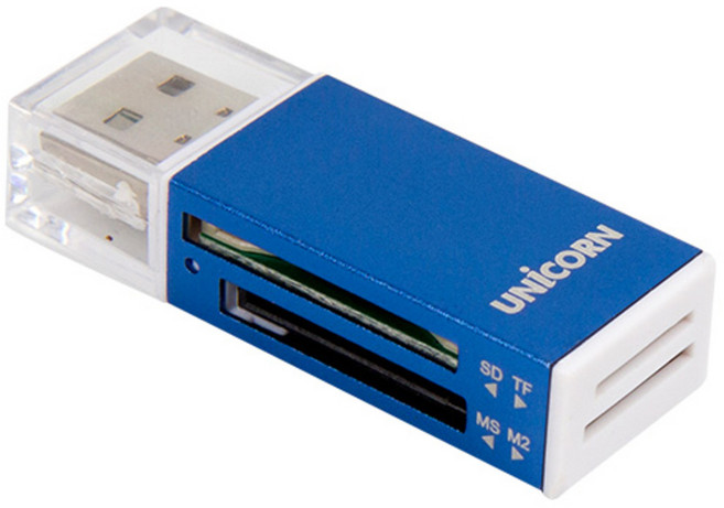 유니콘 USB2.0 휴대용 미니 카드리더기, XC-500A, 블루