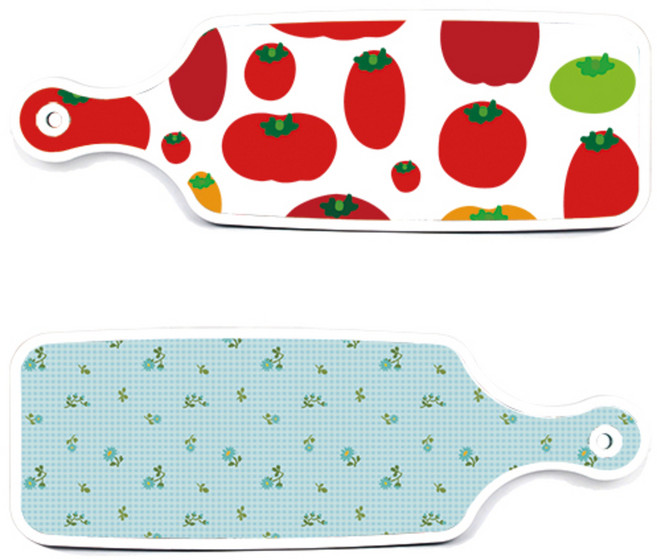 로엠디자인 서빙 도마 보드 2p 토마토 형상 세트, 토마토 형상, 옥색 플라워 체크, 1세트