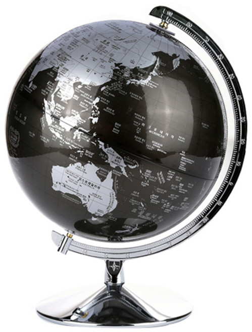 서전지구 장식용지구본 철제받침 + 국기스티커 + 세계전도 + 세계국가정보책자, 메탈릭 블랙