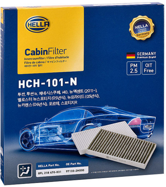 헬라 차량용 에어컨필터, HCH-101-N(투싼 ix, 스포티지 R, 포르테), 1개