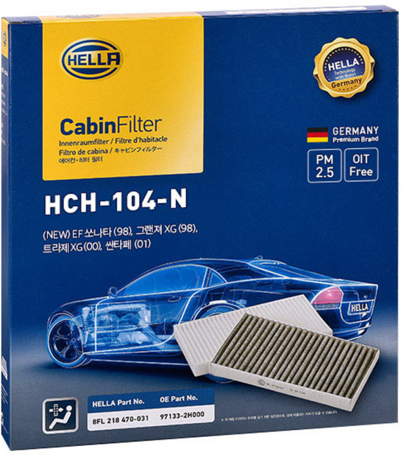 헬라 차량용 에어컨 필터, H104(EF 쏘나타, 그랜져 XG, 트라제), 1개