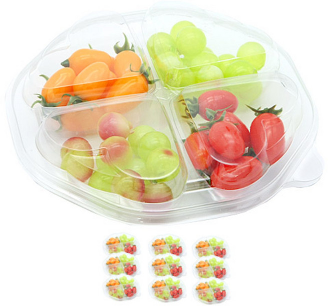 4칸 하트 과일 투명 일회용도시락, 1개입, 10개