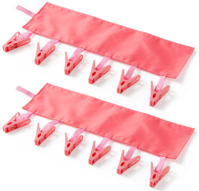 마켓감성 욕실 6집게 수건걸이, 라이트핑크, 2개