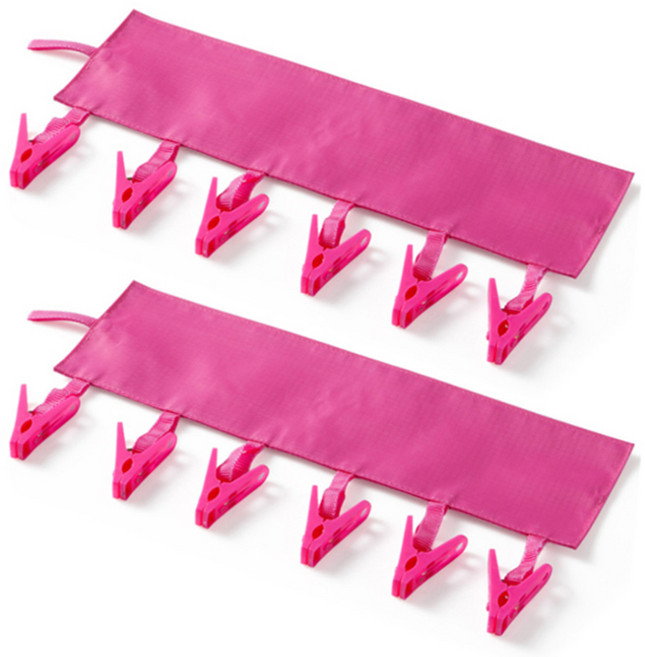 마켓감성 욕실 6집게 수건걸이, 딥핑크, 2개