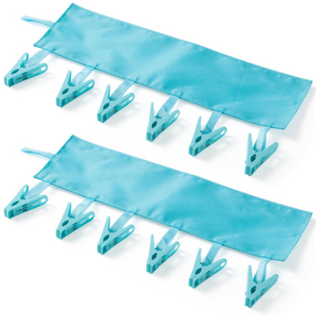 마켓감성 욕실 6집게 수건걸이, 블루, 2개